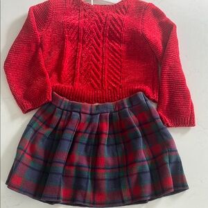 Red Cable Knit Sweater and Plaid Skirt Set